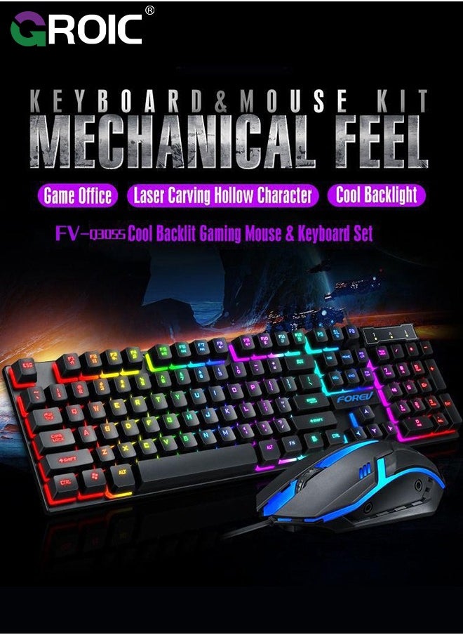 GROIC Gaming Keyboard and Mouse Set, Multiple Color Rainbow LED Backlit Multimedia PC Gaming Keyboard,Office Keyboard Colorful Breathing Backlit Gaming Mouse for Working or Primer Gaming,Office Device  - Image 2