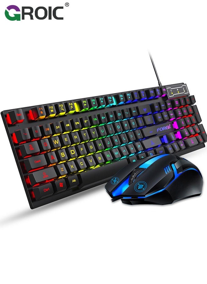 GROIC Gaming Keyboard and Mouse Set, Multiple Color Rainbow LED Backlit Multimedia PC Gaming Keyboard,Office Keyboard Colorful Breathing Backlit Gaming Mouse for Working or Primer Gaming,Office Device  - Image 1
