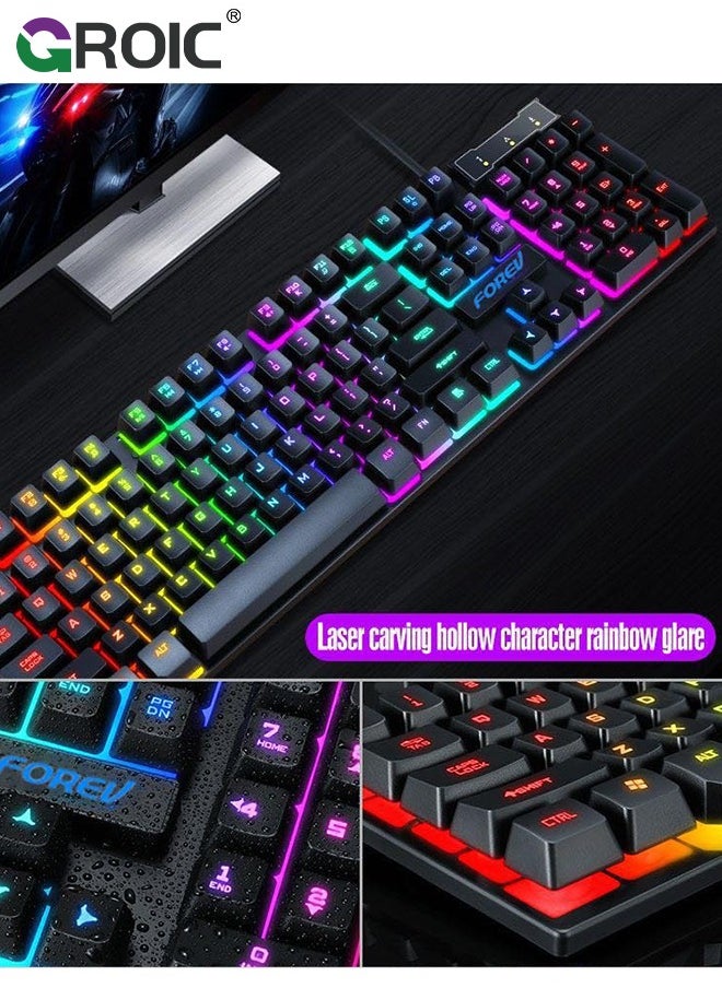 GROIC Gaming Keyboard and Mouse Set, Multiple Color Rainbow LED Backlit Multimedia PC Gaming Keyboard,Office Keyboard Colorful Breathing Backlit Gaming Mouse for Working or Primer Gaming,Office Device  - Image 4