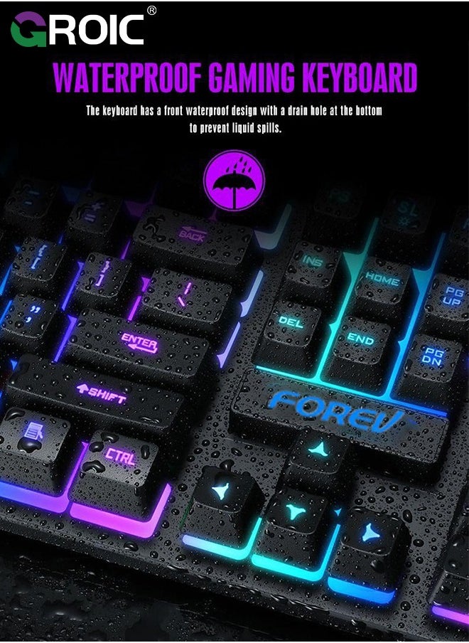 GROIC Gaming Keyboard and Mouse Set, Multiple Color Rainbow LED Backlit Multimedia PC Gaming Keyboard,Office Keyboard Colorful Breathing Backlit Gaming Mouse for Working or Primer Gaming,Office Device  - Image 5