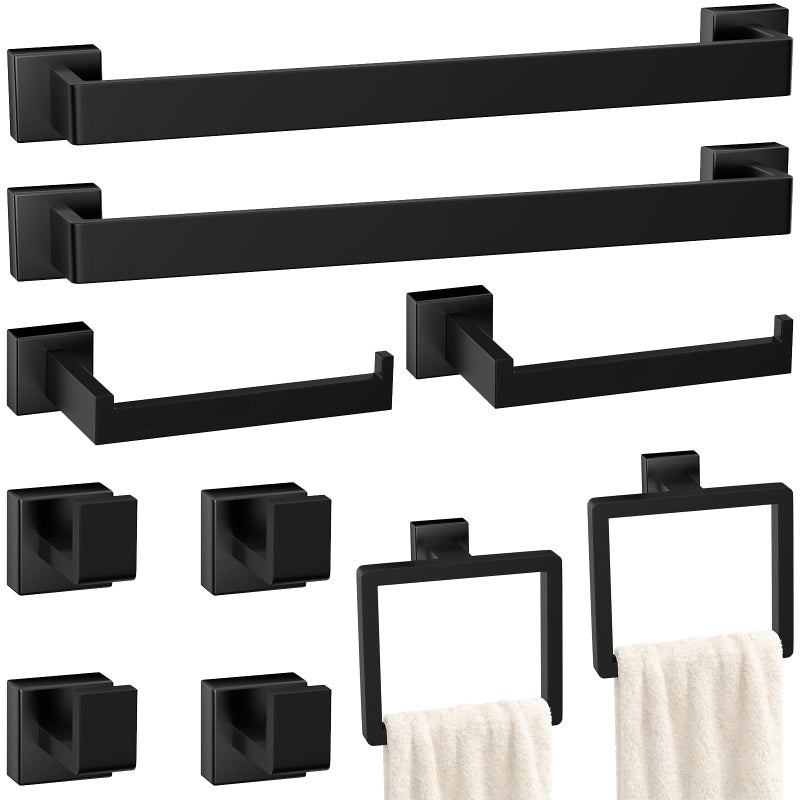 PAHSFS 10-Pieces Matte Black Bathroom Accessories Set, Stainless Steel Bathroom Hardware Set, Towel Racks for Bathroom Wall Mounted 24 Inch Bath Towel Bar Set. - Image 1