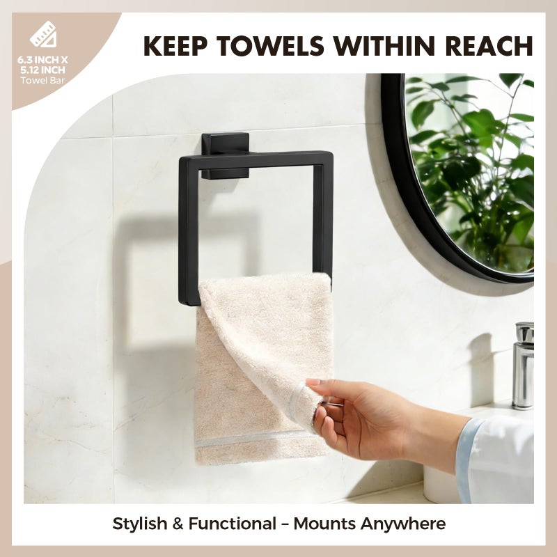 PAHSFS 10-Pieces Matte Black Bathroom Accessories Set, Stainless Steel Bathroom Hardware Set, Towel Racks for Bathroom Wall Mounted 24 Inch Bath Towel Bar Set. - Image 4