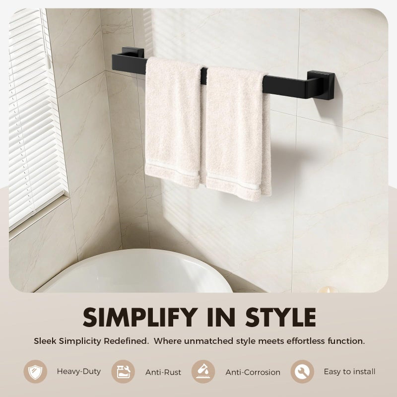 PAHSFS 10-Pieces Matte Black Bathroom Accessories Set, Stainless Steel Bathroom Hardware Set, Towel Racks for Bathroom Wall Mounted 24 Inch Bath Towel Bar Set. - Image 3
