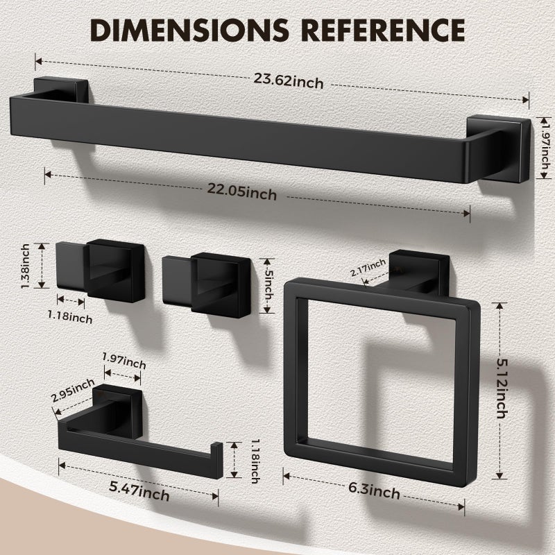 PAHSFS 10-Pieces Matte Black Bathroom Accessories Set, Stainless Steel Bathroom Hardware Set, Towel Racks for Bathroom Wall Mounted 24 Inch Bath Towel Bar Set. - Image 2