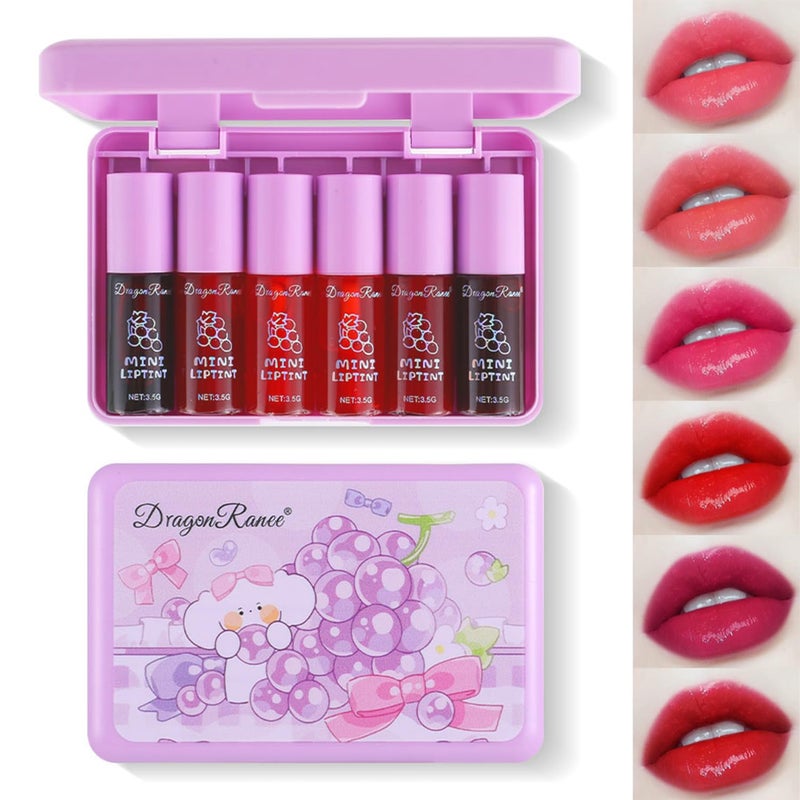 Eakroo 6 Colors Grapes Lip Tint Stain Set, Korean Velvet Lip Stain Watery Lip Stain Tint Moisturizing Mini Liquid Lipstick Set, Long Wearing, Non-Stick Cup, Waterproof, High Pigment, Lip Tint Makeup - Image 1