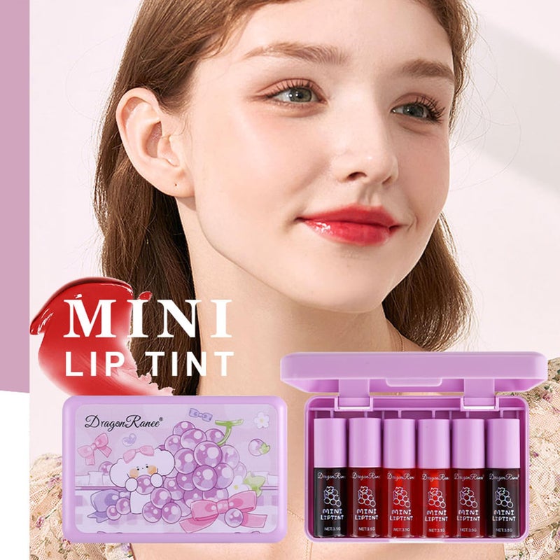 Eakroo 6 Colors Grapes Lip Tint Stain Set, Korean Velvet Lip Stain Watery Lip Stain Tint Moisturizing Mini Liquid Lipstick Set, Long Wearing, Non-Stick Cup, Waterproof, High Pigment, Lip Tint Makeup - Image 2