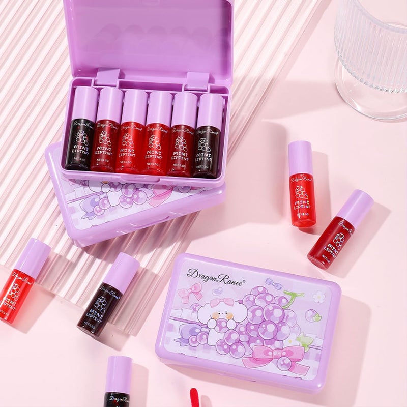 Eakroo 6 Colors Grapes Lip Tint Stain Set, Korean Velvet Lip Stain Watery Lip Stain Tint Moisturizing Mini Liquid Lipstick Set, Long Wearing, Non-Stick Cup, Waterproof, High Pigment, Lip Tint Makeup - Image 5