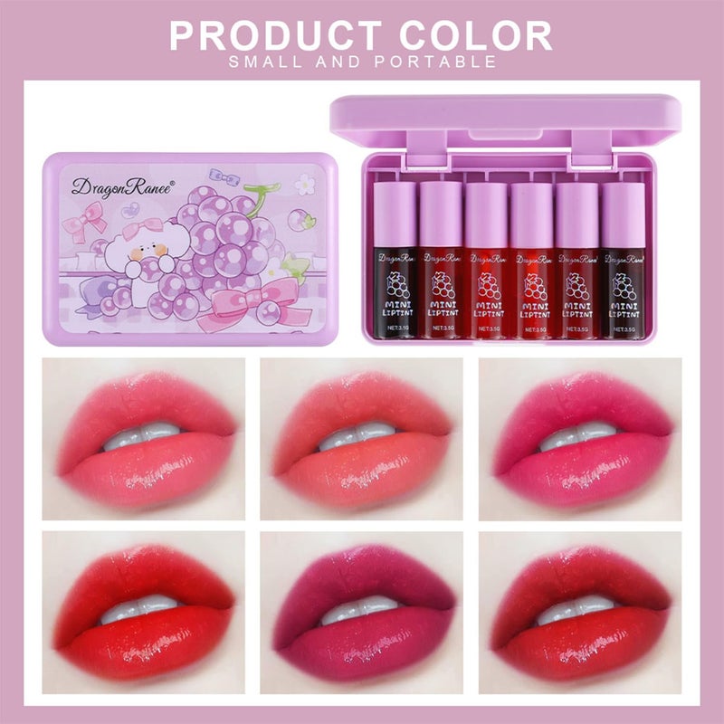 Eakroo 6 Colors Grapes Lip Tint Stain Set, Korean Velvet Lip Stain Watery Lip Stain Tint Moisturizing Mini Liquid Lipstick Set, Long Wearing, Non-Stick Cup, Waterproof, High Pigment, Lip Tint Makeup - Image 3