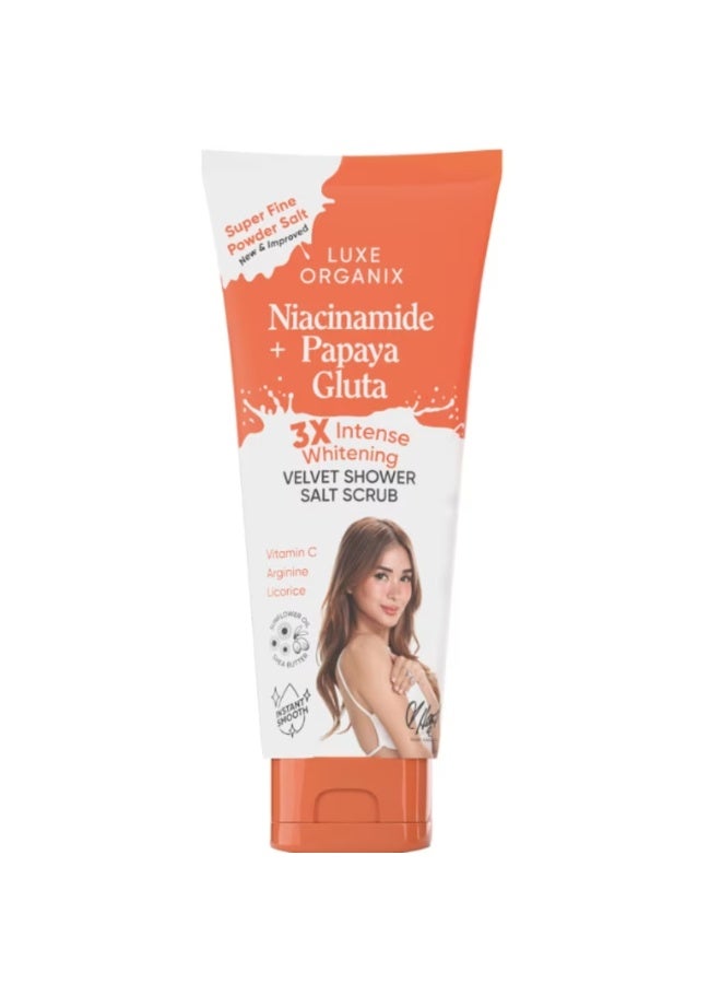 مقشر الاستحمام بالملح المخملي مع النياسيناميد والبابايا والغلوتا 320 جرام