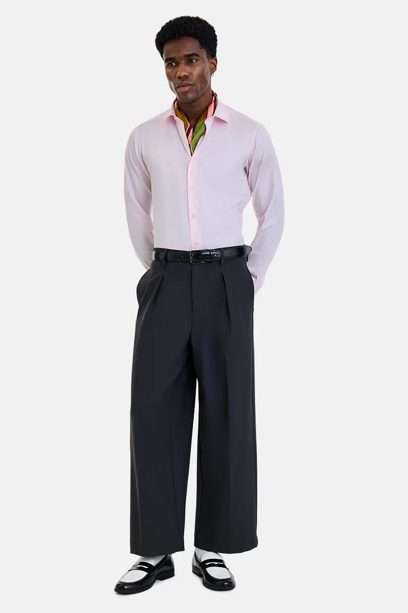 SNITCH Light Pink Textured Long Sleeve Slim Fit Shirt