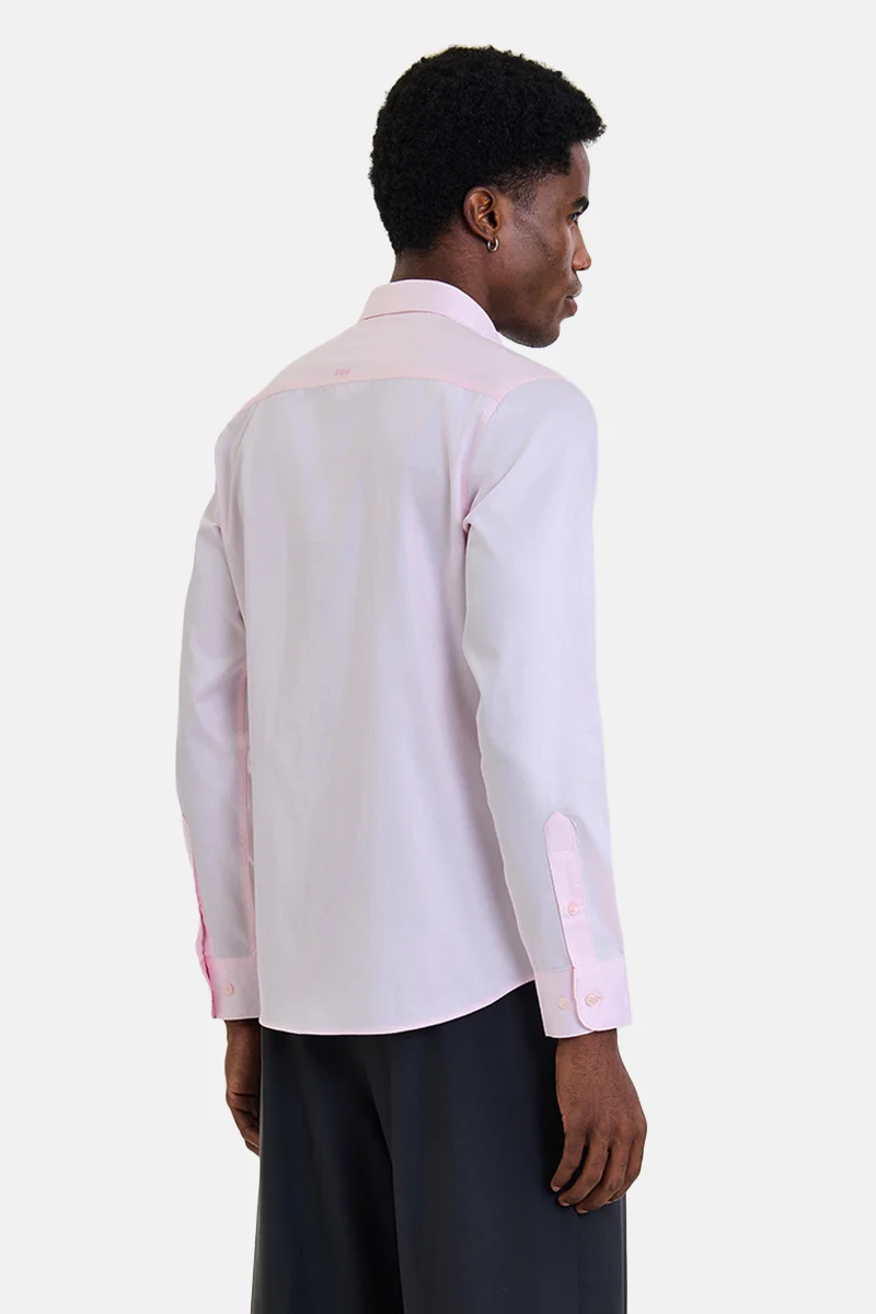 Snitch Light Pink Light Pink Textured Long Sleeve Slim Fit Shirt for Men | Best Price UAE