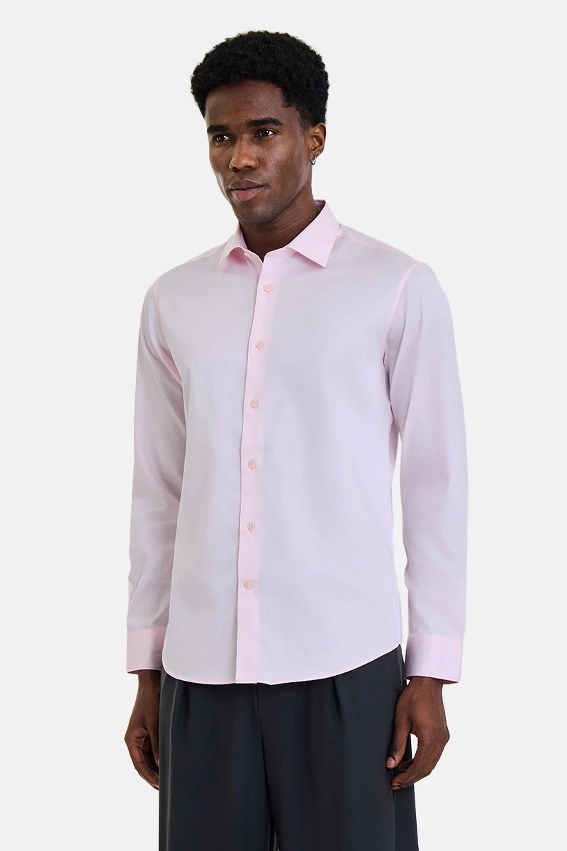 Snitch Light Pink Light Pink Textured Long Sleeve Slim Fit Shirt for Men | Best Price UAE
