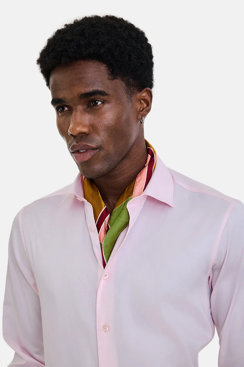 Snitch Light Pink Light Pink Textured Long Sleeve Slim Fit Shirt for Men | Best Price UAE