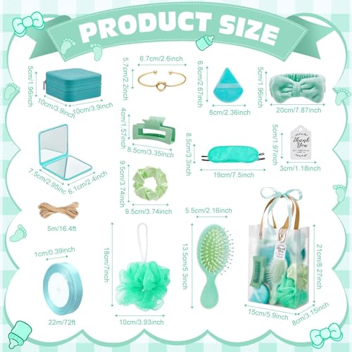 Rigibright 74Pcs Baby Shower Prizes for Game Winners Baby Shower Favors Gifts including Headband Hair Brush Jewelry Box with Gift Bag for Baby Shower Game Prizes Wedding Bridal Shower Favors (Green) - Image 3