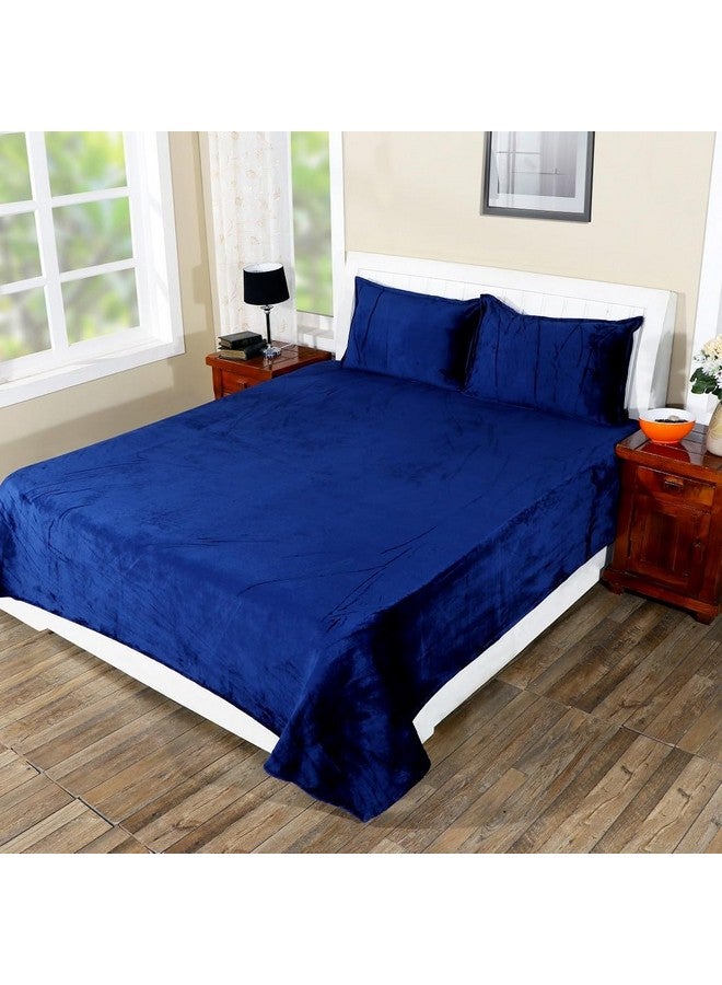 RD TREND أغطية سرير دافئة من فانيلا RD TREND 190 GSM لفصل الشتاء بحجم مزدوج (90 × 100 بوصة) مع 2 غطاء وسادة بحجم 210 TC (18 × 28 بوصة) باللون الأزرق الداكن، مخطط - Image 4