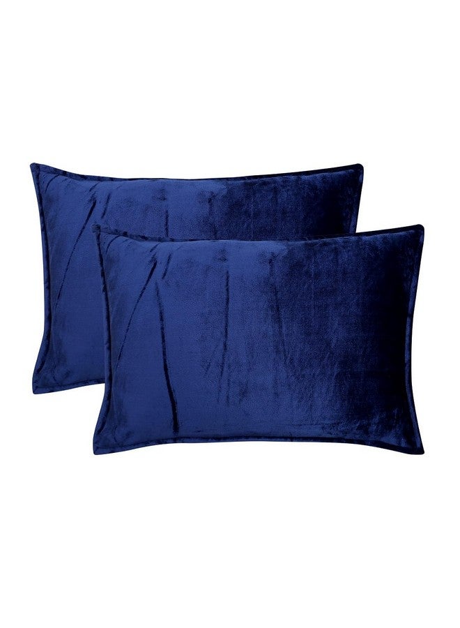 RD TREND أغطية سرير دافئة من فانيلا RD TREND 190 GSM لفصل الشتاء بحجم مزدوج (90 × 100 بوصة) مع 2 غطاء وسادة بحجم 210 TC (18 × 28 بوصة) باللون الأزرق الداكن، مخطط - Image 3