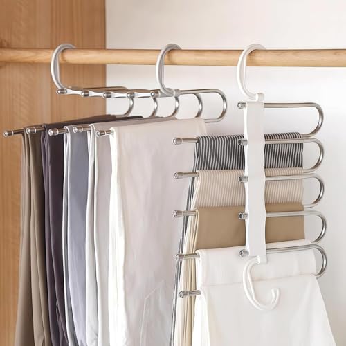 Quality Hangers 5 in 1 Stainless Steel Foldable Hangers for Clothes Hanging Multi-Layer Multi-Purpose Pant Hangers for Wardrobe Magic Foldable Hanger Clothes Hanger (Steel Hanger-Pack of 1) - Image 1