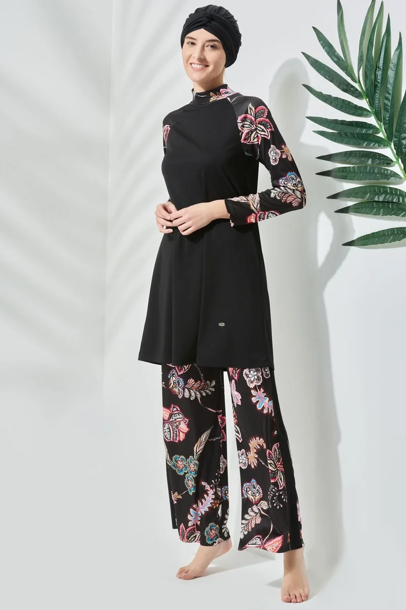 سي اند سيتي Patterned Fully Covered Hijab Swimsuit C11010 Black