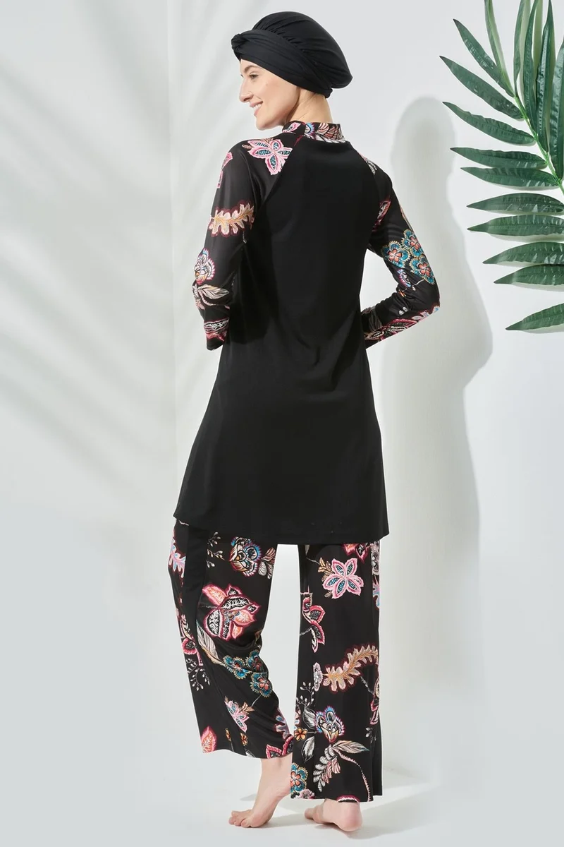 سي اند سيتي Patterned Fully Covered Hijab Swimsuit C11010 Black