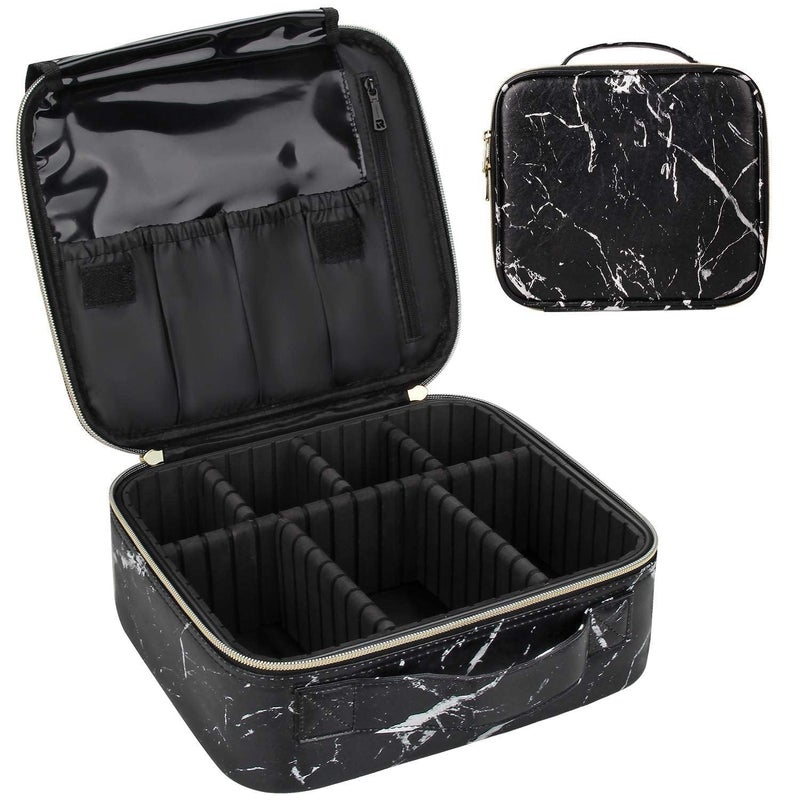 CREDSY Professional Cosmetic Bag Zippered Makeup Bag Organizer with Adjustable Compartment for Brushes Toiletries Nylon Vanity Bag Toiletry Bag for Home  Travel 26l x 23b x 9h cm Black Marble - Image 1