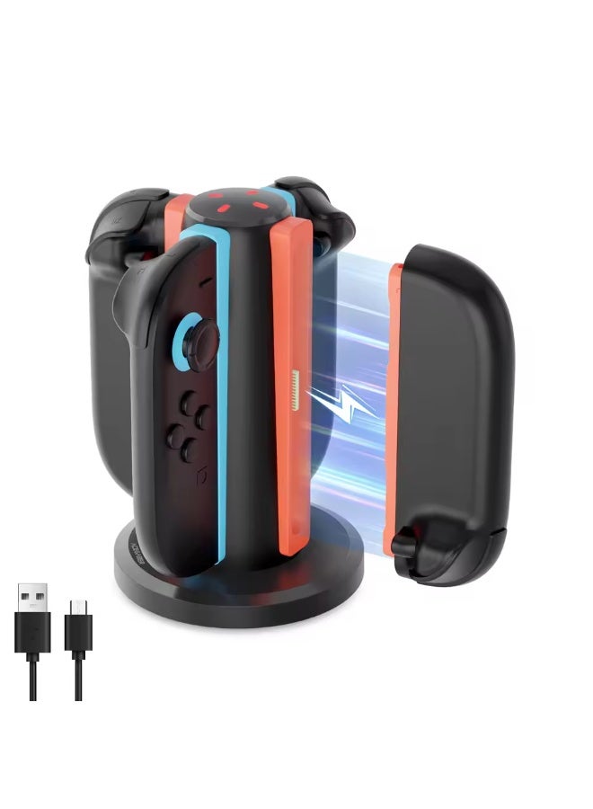 ايس جامر قاعدة شحن AceGamer 4 في 1 لجهاز Switch وجهاز Joy-Con، تدعم الشحن في أي اتجاه، محطة شحن مغناطيسية بأربعة منافذ مع مؤشر LED - Image 1