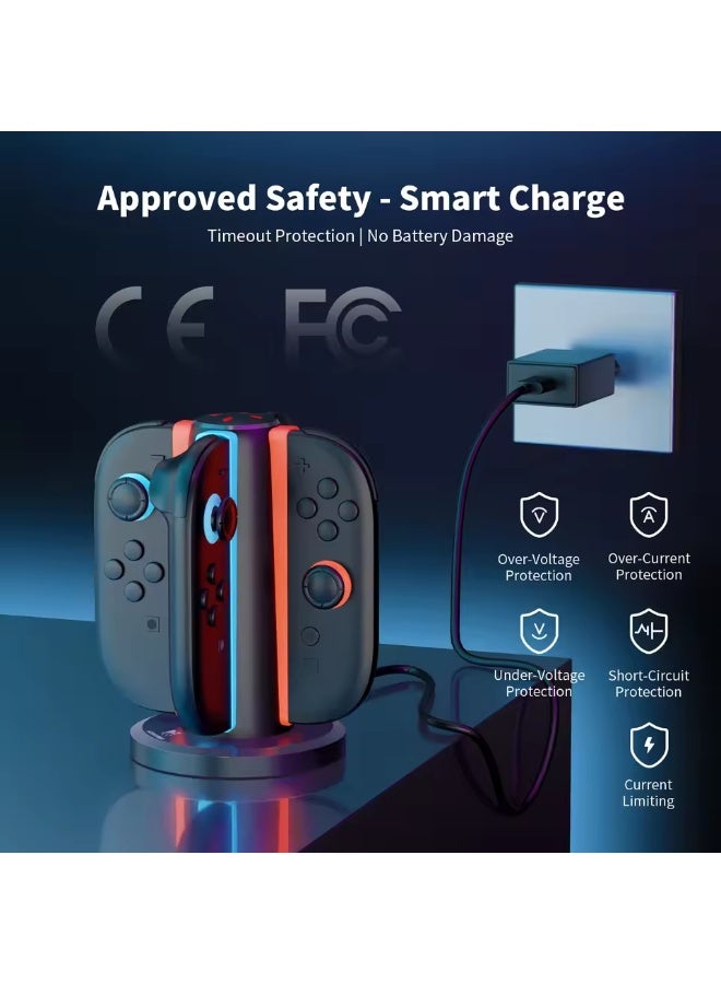 ايس جامر قاعدة شحن AceGamer 4 في 1 لجهاز Switch وجهاز Joy-Con، تدعم الشحن في أي اتجاه، محطة شحن مغناطيسية بأربعة منافذ مع مؤشر LED - Image 4