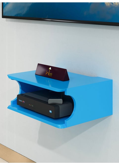 Wooden Twist Beautiful Design Set top Box Wall Shelf (Blue)
