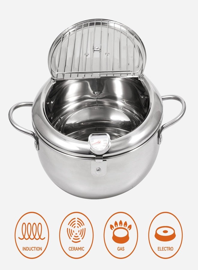 Kerilyn Deep Fryer Pot, 11 Inch/4.2 L Janpanese Style Tempura Frying Pot with Lid, 304 Stainless Steel with Temperature Control and Oil Drip Drainer Rack, for Kitchen French Fries, Chicken etc - Image 4