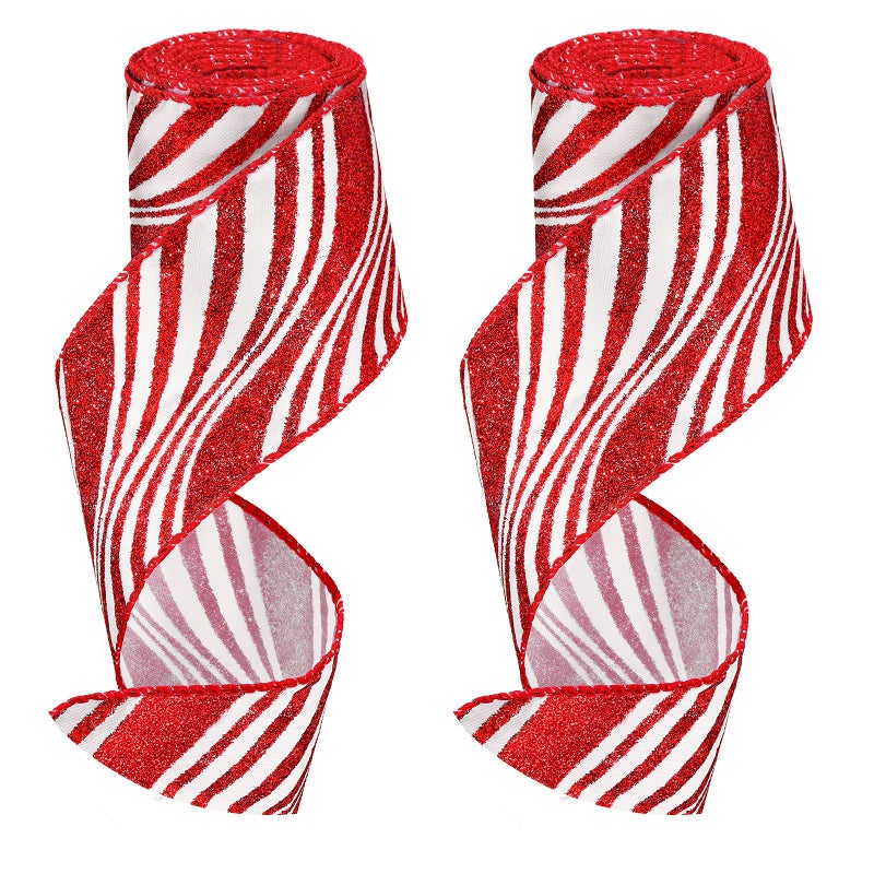2 Rolls 25 Inch x 6 Yards Red and White Ribbon Christmas Wired Edge Ribbon DIY Craft for Christmas Tree Decorations Wreath Bows Wrapping SuppliesWhite and Red Stripe