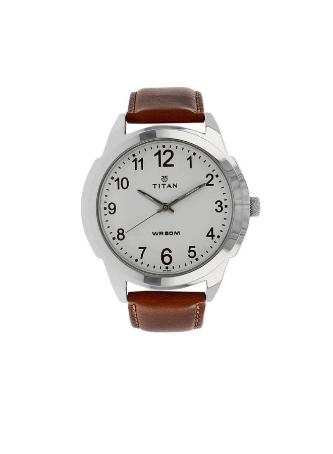 TITAN Analog Round White Dial Brown Leather Strap Watch for Men – 1585SL07 - Image 1