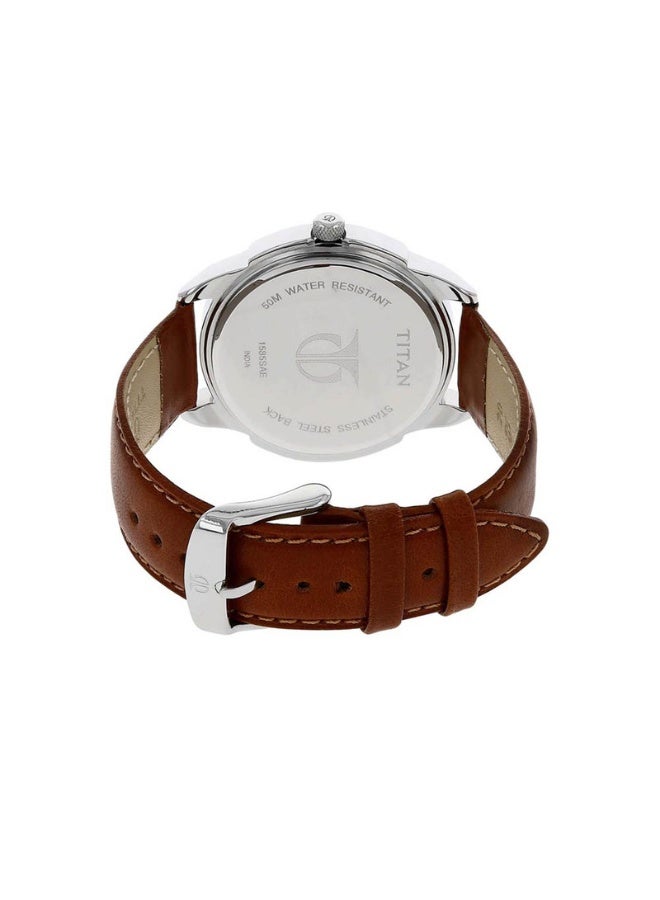 TITAN Analog Round White Dial Brown Leather Strap Watch for Men – 1585SL07 - Image 4