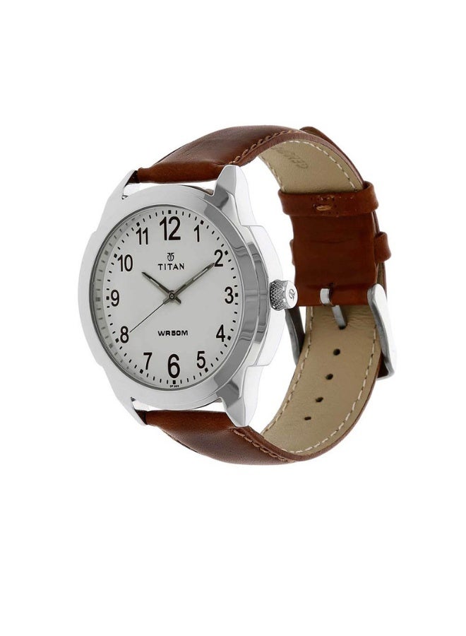 TITAN Analog Round White Dial Brown Leather Strap Watch for Men – 1585SL07 - Image 2