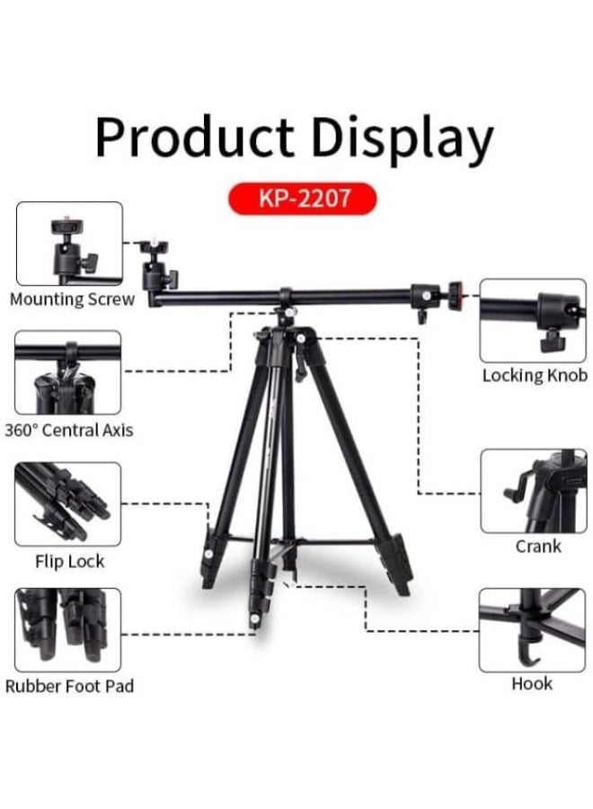 جيه ماري حامل ثلاثي القوائم KP-2207 خفيف الوزن ومحمول من الألومنيوم، حامل متعدد الوظائف قابل للتعديل مع إمالة 360 درجة، ولوحة سريعة الفك، وتوافق عالمي مع كاميرات DSLR والهواتف المحمولة وأضواء التعبئة للسفر والتصوير في الهواء الطلق مع دعم قوي وثبات - Image 4