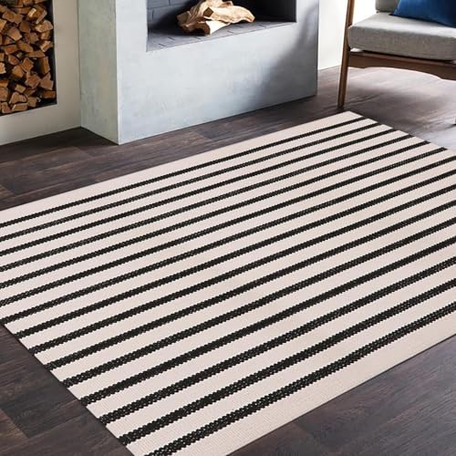 LEEVAN Black and White Striped Area Rug 3x5 ft Outdoor Patio Rugs Woven Washable Farmhouse Floor Carpet Front Porch Doormat for Bedroom/Courtyard/Laundry Room/Living Room - Image 5