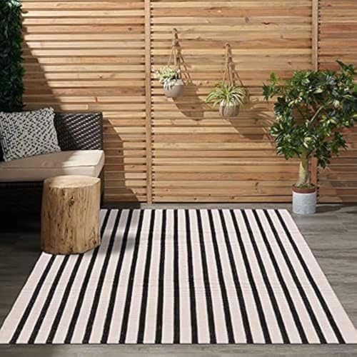 LEEVAN Black and White Striped Area Rug 3x5 ft Outdoor Patio Rugs Woven Washable Farmhouse Floor Carpet Front Porch Doormat for Bedroom/Courtyard/Laundry Room/Living Room - Image 1