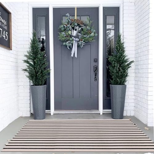 LEEVAN Black and White Striped Area Rug 3x5 ft Outdoor Patio Rugs Woven Washable Farmhouse Floor Carpet Front Porch Doormat for Bedroom/Courtyard/Laundry Room/Living Room - Image 3