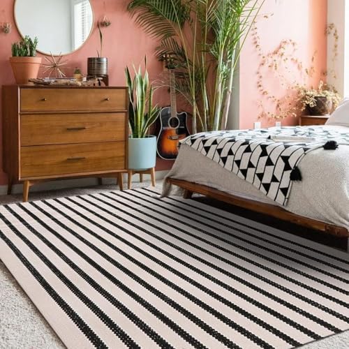 LEEVAN Black and White Striped Area Rug 3x5 ft Outdoor Patio Rugs Woven Washable Farmhouse Floor Carpet Front Porch Doormat for Bedroom/Courtyard/Laundry Room/Living Room - Image 4