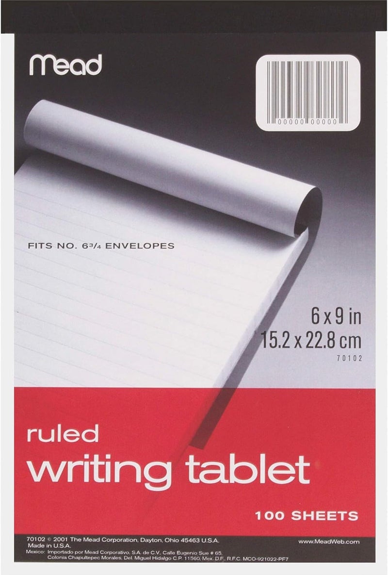 6 x 9 Inch 100-Sheet White Ruled Writing Tablet Notepad (70102)