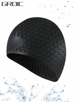 GROIC Swimming Caps Silicone Swimming Hat Pool Waterproof Sports Adult Swimwear Accessories Comfortable Bathing Cap for Adult Black  - Image 1