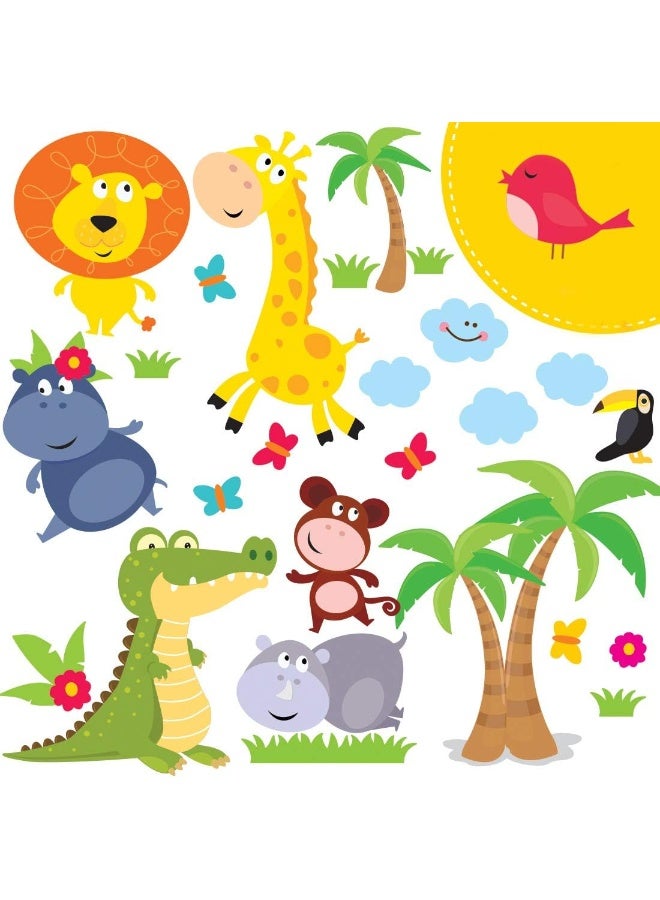 DesignStickers Animal Safari Jungle Vinyl Wall Decal for Kids Bedroom playroom - Decorative Art Stickers for Baby Girl Boy Wall Decor - Nursery Wall Stickers [24 Art clings] - Wall Decals for Boy - with Gift! - Image 1