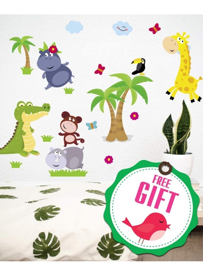 DesignStickers Animal Safari Jungle Vinyl Wall Decal for Kids Bedroom playroom - Decorative Art Stickers for Baby Girl Boy Wall Decor - Nursery Wall Stickers [24 Art clings] - Wall Decals for Boy - with Gift! - Image 3
