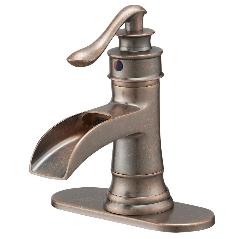 صنبور حمام نحاسي BWE بتشطيب نحاسي عتيق لحوض الحمام مع خلاط مياه بتصميم وردي بمقبض واحد