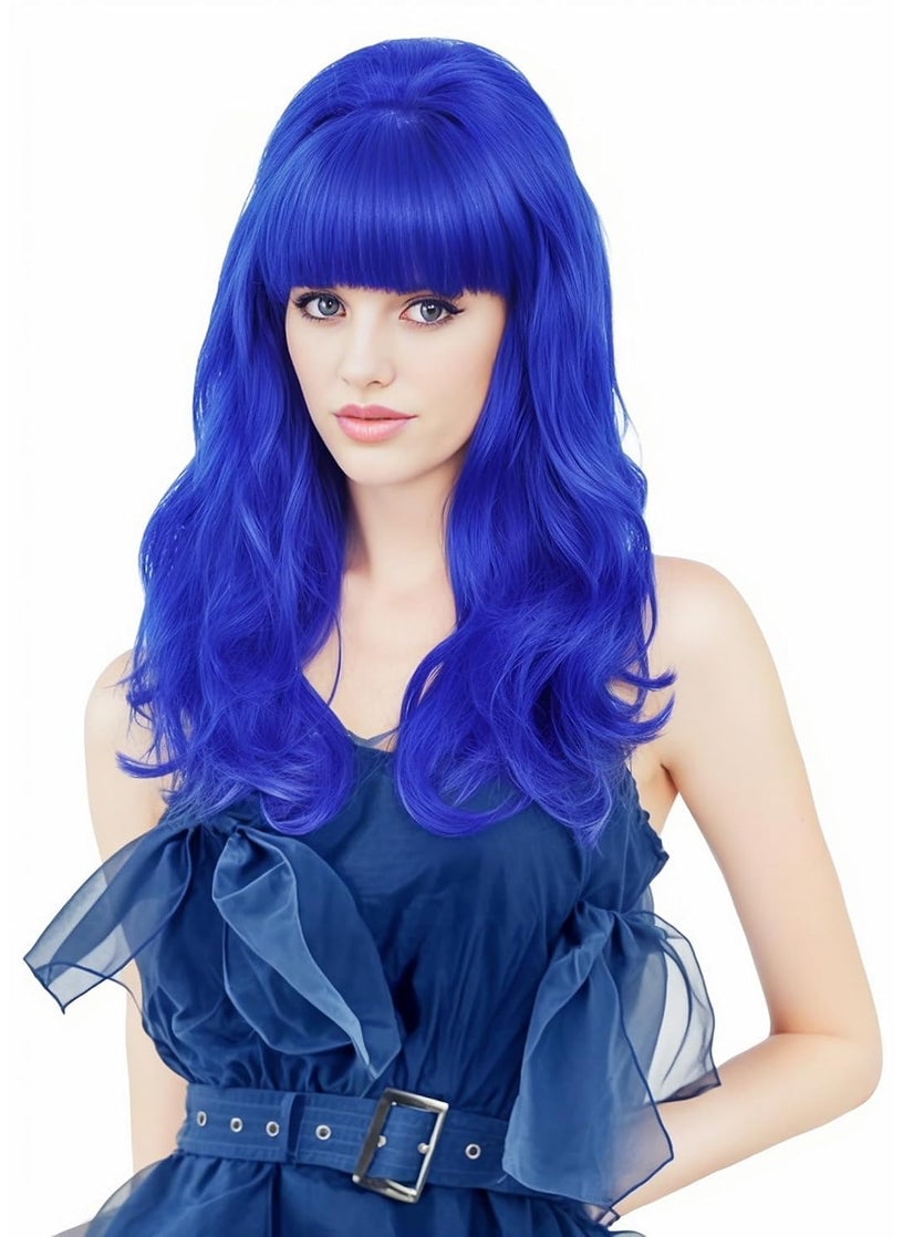 Rugelyss - Rugelyss Long Wavy Blue Wig with Bang Big Bouffant Beehive Wigs for Women fits 80s Costume or Halloween Party - Image 1