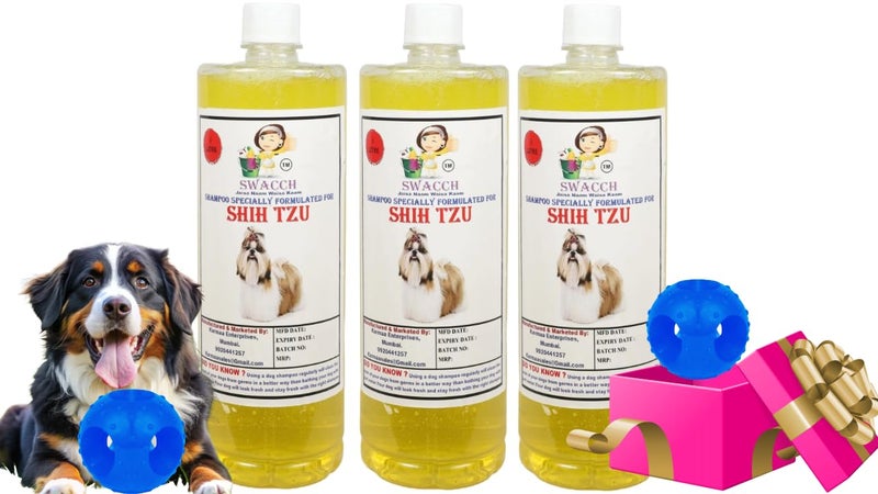 swacch Pet Shampoo | Puppy Safe Shampoo | PH Balanced | Ditch to Itch for Shih Tzu Dog Shampoo 3 Litre (Lemon) + Goofy Ball Chew Toy Combo Pack - Image 1