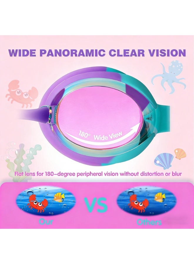 2 عبوات نظارات سباحة للأطفال عمر 3-12، مضادة للضباب والأشعة فوق البنفسجية والماء، مع 3 قطع أنف قابلة للتبديل للبنين والبنات - Image 5