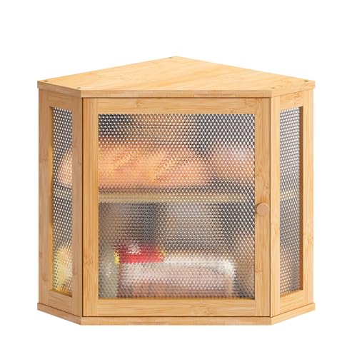STDDRE Corner Bread Box Kitchen Countertop Extra Large Capacity Farmhouse Bread Box Corner Countertop Storage Double Layer Bread Holder Natural Large - Image 1