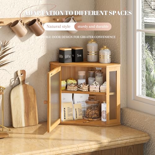 STDDRE Corner Bread Box Kitchen Countertop Extra Large Capacity Farmhouse Bread Box Corner Countertop Storage Double Layer Bread Holder Natural Large - Image 3