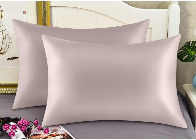 Jocoku جوكوكو 100% حرير التوت الطبيعي، مجموعة من 2 كيس وسادة للشعر والبشرة، فائقة النعومة وقابلة للتنفس، مقاس قياسي، وسائد حرير طبيعي (قياسي، رمادي مشمشي) - Image 3