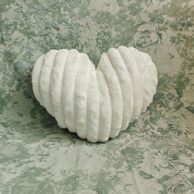 Soft Fluffy Faux Fur Heart Pillow White Decorative Throw Cushion For Couch Bedroom - Image 1