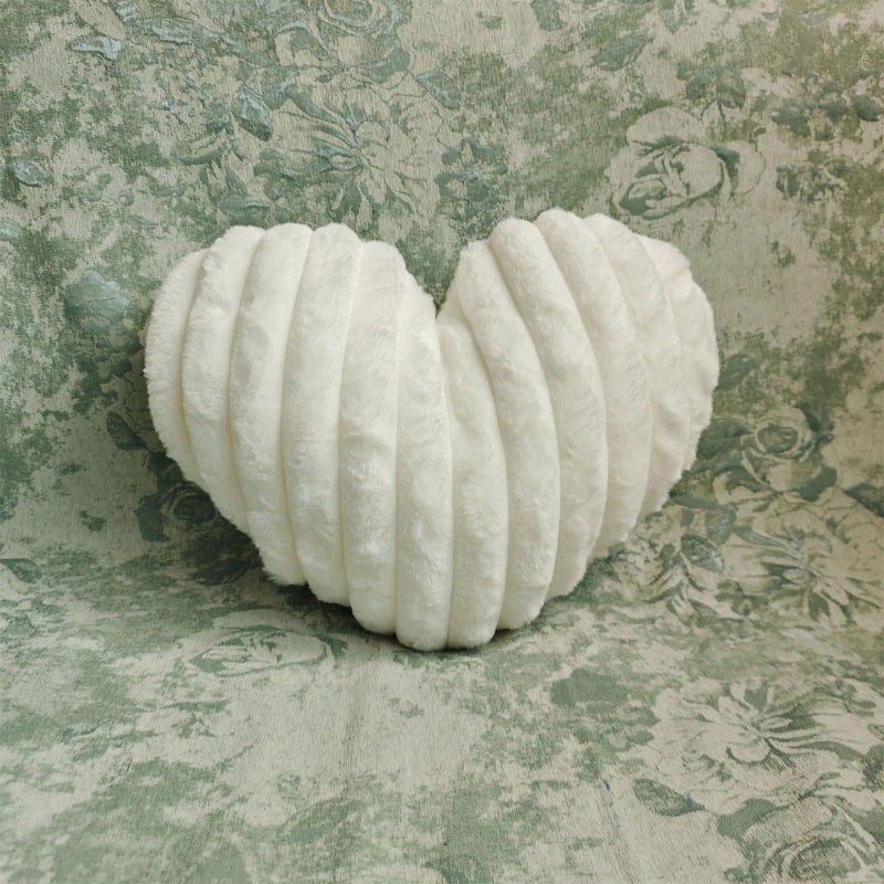 Soft Fluffy Faux Fur Heart Pillow White Decorative Throw Cushion For Couch Bedroom - Image 2